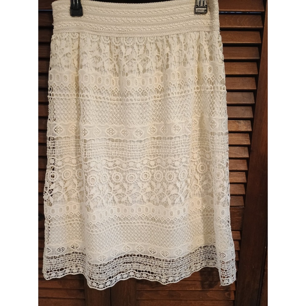 Fairy Core Lace Ivory Boho Romantic Skirt‎ Women's Large Lined Stretchy Waist